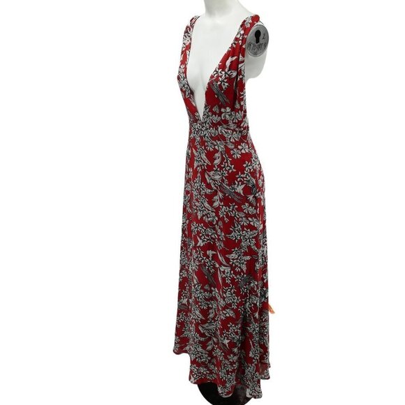 Lulus More Flower To Ya Rust Deep V Neck Open Spaghetti Strap Back Maxi Dress S - Picture 7 of 11